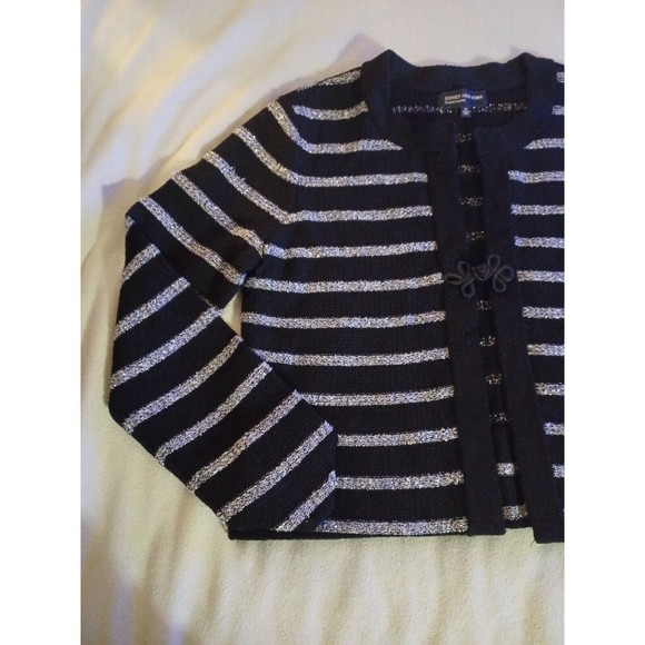 Jones New York Signature Womens Cardigan Black Silver Striped Sweater Medium - Picture 4 of 8
